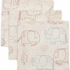 Lot de 3 mini langes en gaze de coton Elephant Tales (31 x 31 cm)