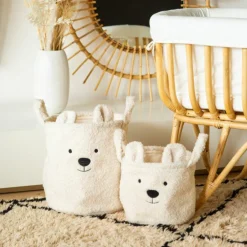 Lot de 3 paniers Teddy écru