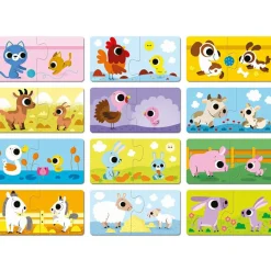 Lot de 12 petits puzzles Parents et bébés animaux
