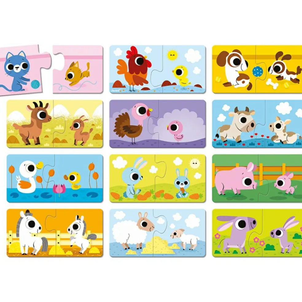 Lot de 12 petits puzzles Parents et bébés animaux