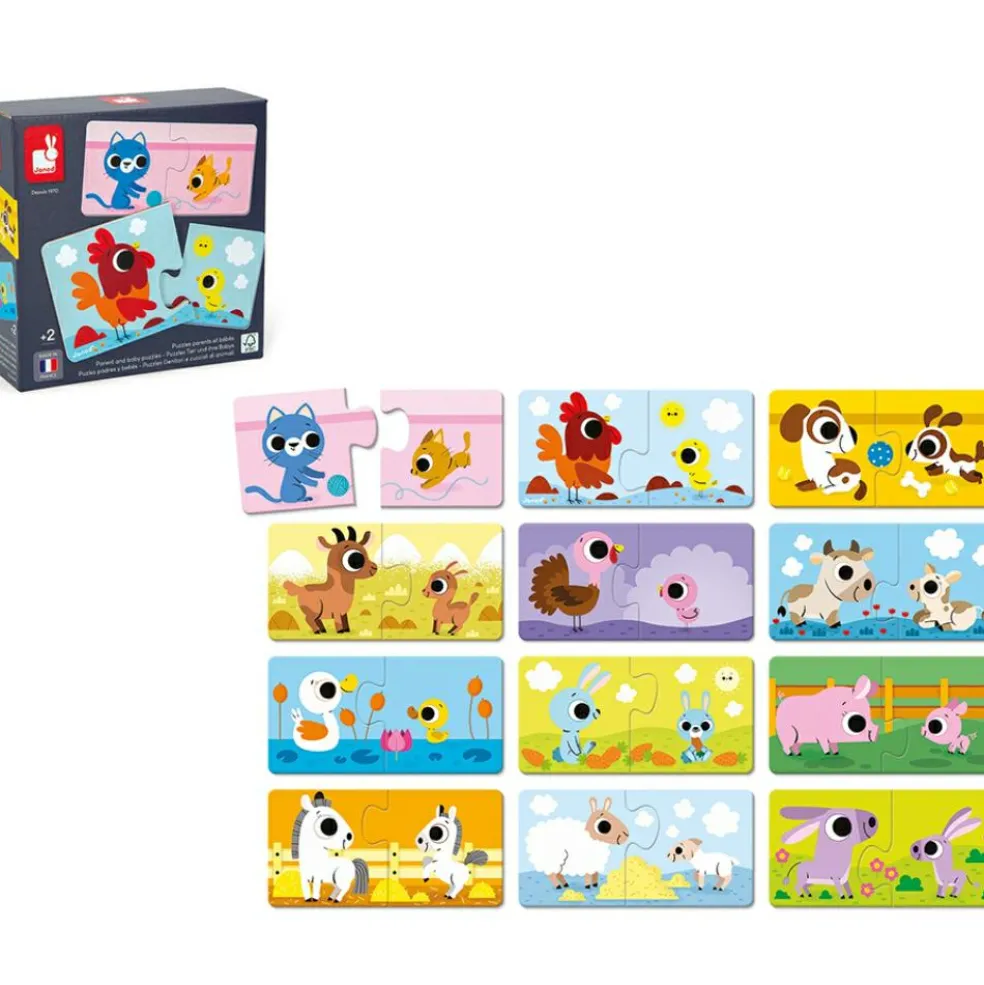 Lot de 12 petits puzzles Parents et bébés animaux