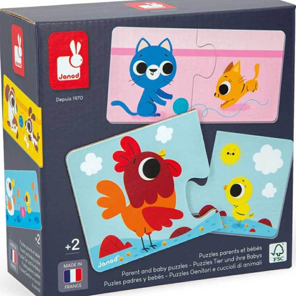 Lot de 12 petits puzzles Parents et bébés animaux