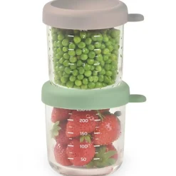 Lot de 2 pots de conservation en verre gris et vert d'eau