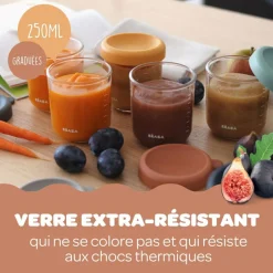 Lot de 4 pots de conservation en verre multicolore (250 ml)