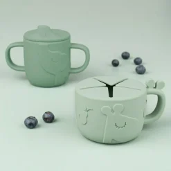 Lot tasse à bec et tasse à goûter Peekaboo Deer friends Bleu