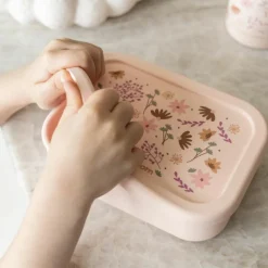 Lunch box 3 compartiments en silicone Fleurs rose