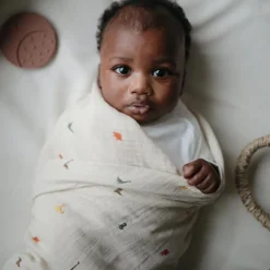 Maxi lange en coton bio Dinosaure (120 x 120 cm)