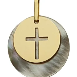 Médaille Croix ajourée et nacre (or jaune 375°)