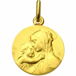 Médaille ronde Vierge à l'enfant 16 mm (or jaune 375°)