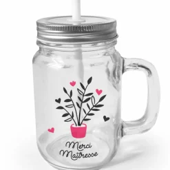 Mug en verre à emporter avec paille Merci Maîtresse