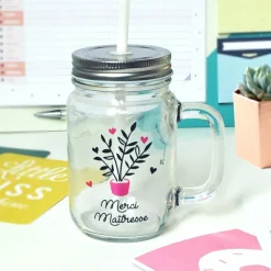 Mug en verre à emporter avec paille Merci Maîtresse