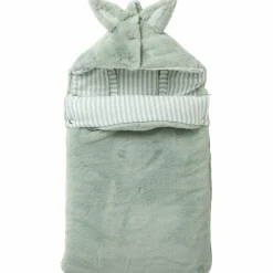 Nid d’ange fausse fourrure doublé gaze de coton rayé vert de gris (0-6 mois)