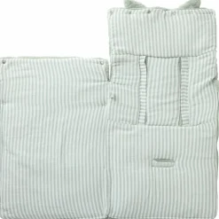 Nid d’ange fausse fourrure doublé gaze de coton rayé vert de gris (0-6 mois)