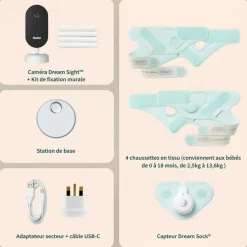 Pack chaussette connectée Dream Sock Menthe + Dream Sight Cam (0-18 mois)