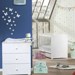 Pack duo lit bébé têtes panneaux blanc et commode à langer blancs New Basic