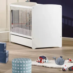 Pack duo lit bébé têtes panneaux et tiroir New Basic blanc (60 x 120 cm)