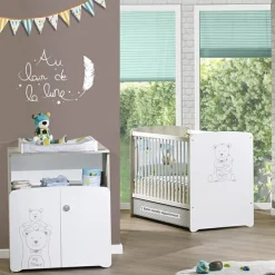 Pack duo lit bébé têtes panneaux et commode à langer Teddy