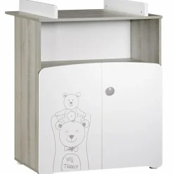 Pack duo lit bébé têtes panneaux et commode à langer Teddy
