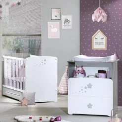 Pack duo lit bébé têtes panneaux et commode à langer New Nao