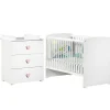 Pack duo lit bébé têtes panneaux blanc et commode à langer coeur rose New Basic