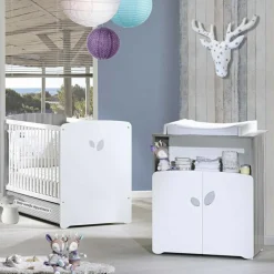 Pack duo lit bébé têtes panneaux et commode à langer New Leaf