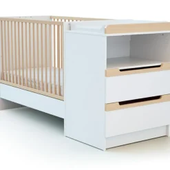 Pack duo lit bébé évolutif et commode à langer en bois de hêtre verni Carrousel blanc