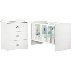 Pack duo lit bébé évolutif Little Big Bed blanc et commode à langer étoile New Basic
