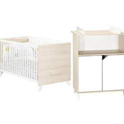 Pack duo Scandi naturel lit bébé évolutif et commode à langer