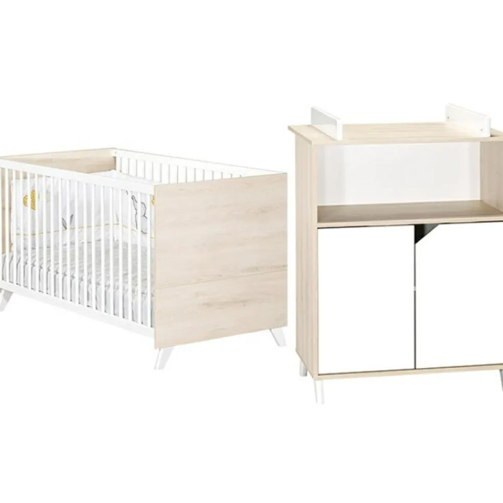 Pack duo Scandi naturel lit bébé évolutif et commode à langer