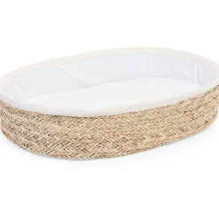 Panier à langer en jonc tressé avec matelas (70 x 50 cm)