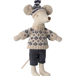 Papa Souris en hiver et sa paire de skis Bleu