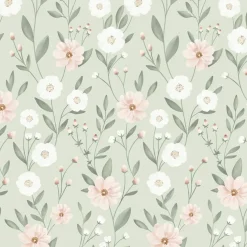 Papier peint Eclosion florale fond vert (50 cm x 10 m)