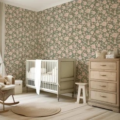 Papier peint Les fleurs fond vert foncé (50 cm x 10 m)