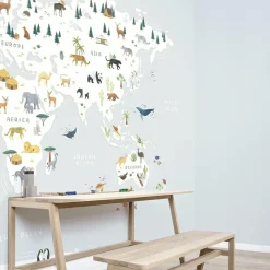 Papier peint panoramique carte du monde des animaux (400 x 248 cm)