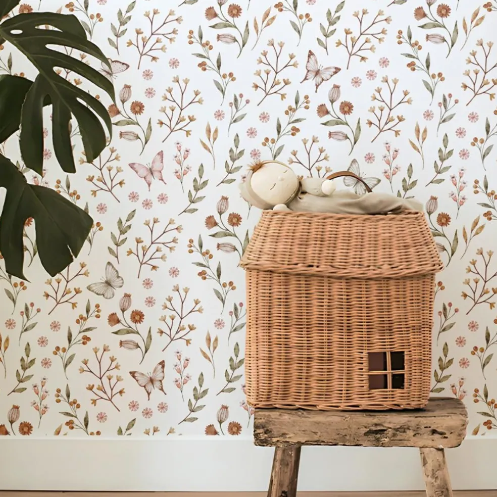 Papier peint Papillons et fleurs (50 cm x 10 m)