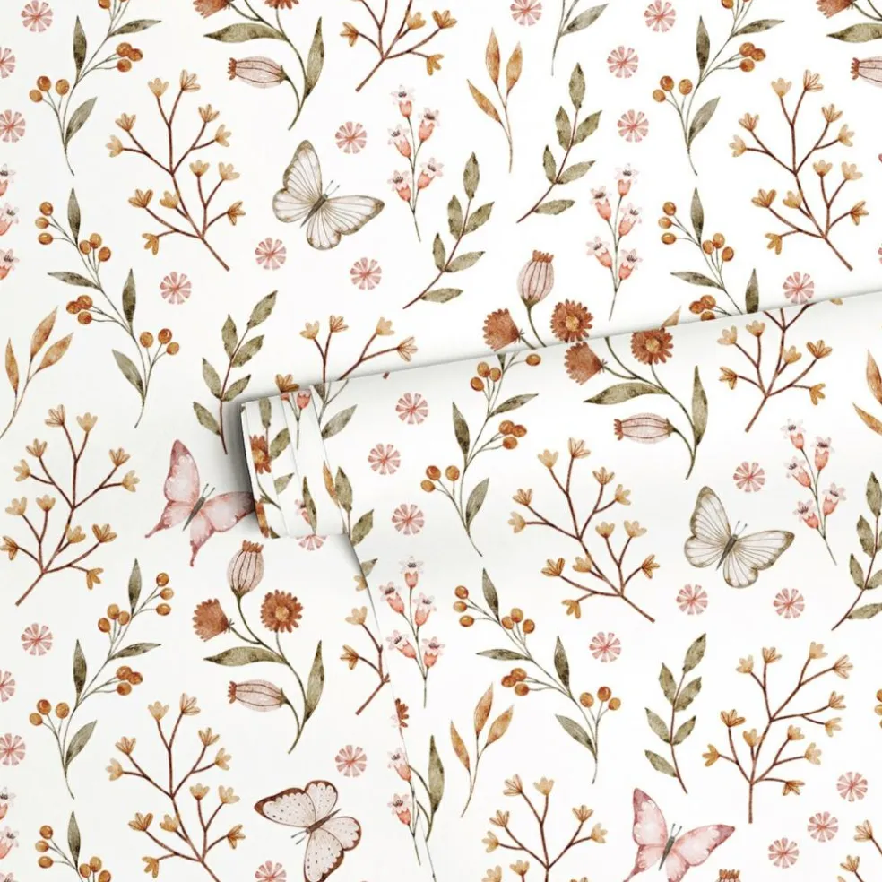 Papier peint Papillons et fleurs (50 cm x 10 m)