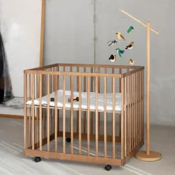 Parc Mori avec roulettes Naturel (95 x 75 cm)