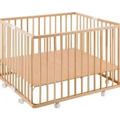 Parc pliant carré en bois Gaby Vernis naturel