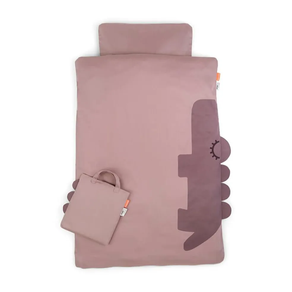 Parure de berceau en coton biologique Sleepy Croco Rose (70 x 100 cm)