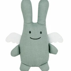 Peluche en coton bio ange lapin vert d'eau + pochette en coton (20 cm)