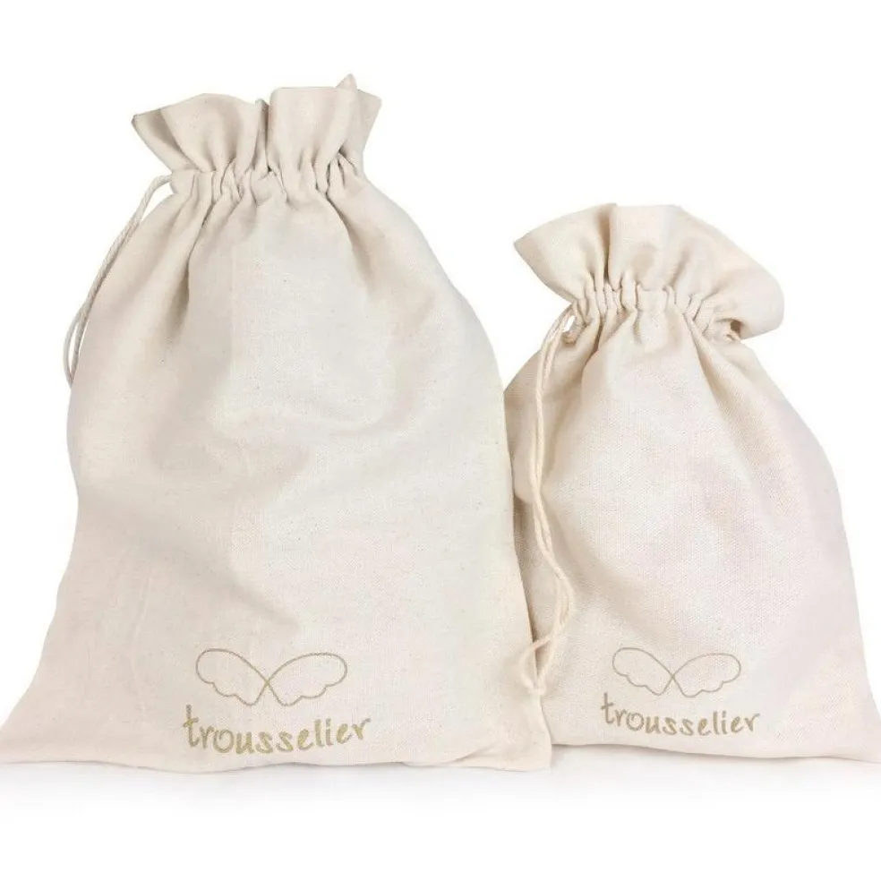 Peluche en coton bio ange lapin vert d'eau + pochette en coton (20 cm)