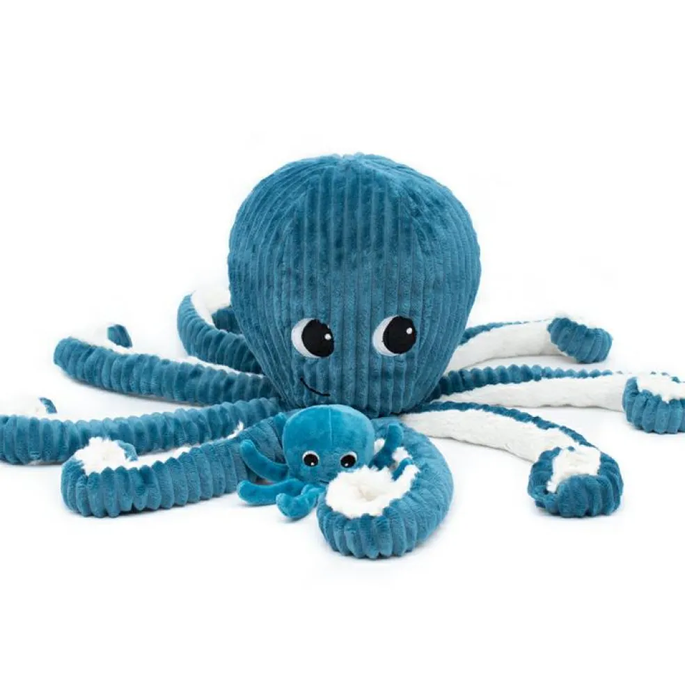 Peluche Filou la pieuvre maman et bébé Les Ptipotos bleu