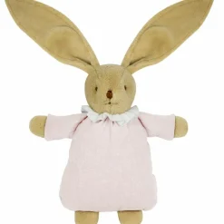 Peluche hochet lapin nid d'ange en coton bio rose poudré (20 cm)
