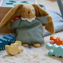 Peluche musicale lapin nid d'ange vert céladon (28 cm)