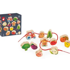 Perles à enfiler en bois Ferme potager (11 pièces)