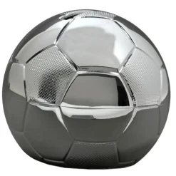 Petite tirelire ballon de football personnalisable (métal argenté)