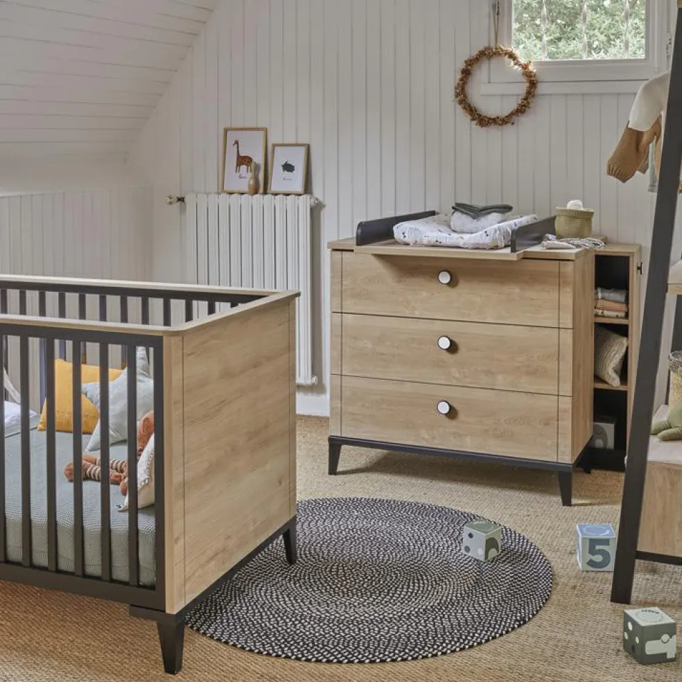 Plan à langer en chêne blond noir Marcel