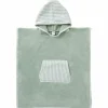 Poncho de bain à capuche bambou et gaze de coton rayé vert de gris (3-5 ans)
