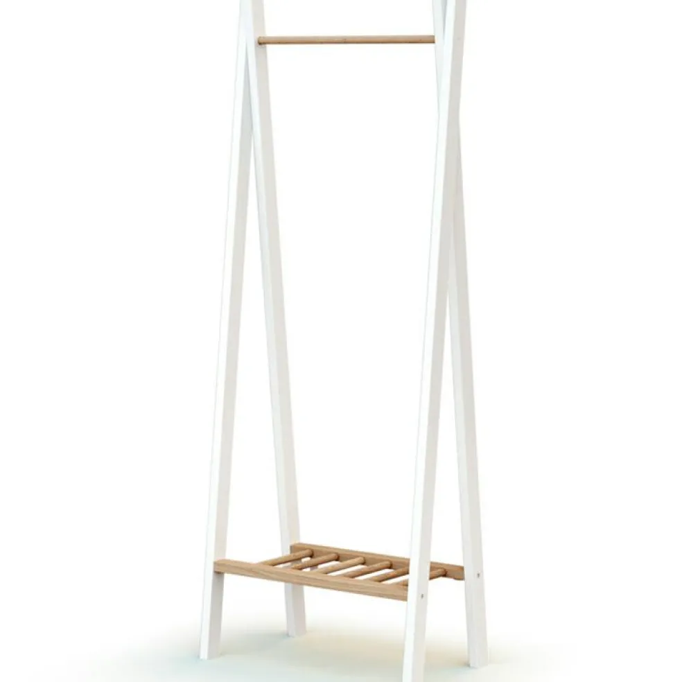 Portant à vêtements en bois de hêtre Essentiel blanc et beige