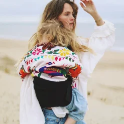 Porte bébé enfant en lin Noir